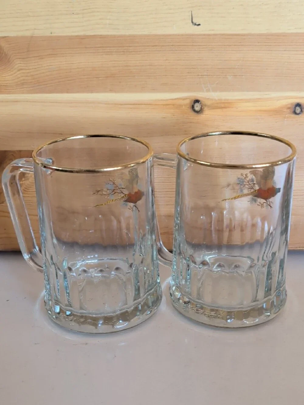 2 VTG. Tudor Dema ,   Pheasant Glass Beer Mugs. England🌟🌟🌟